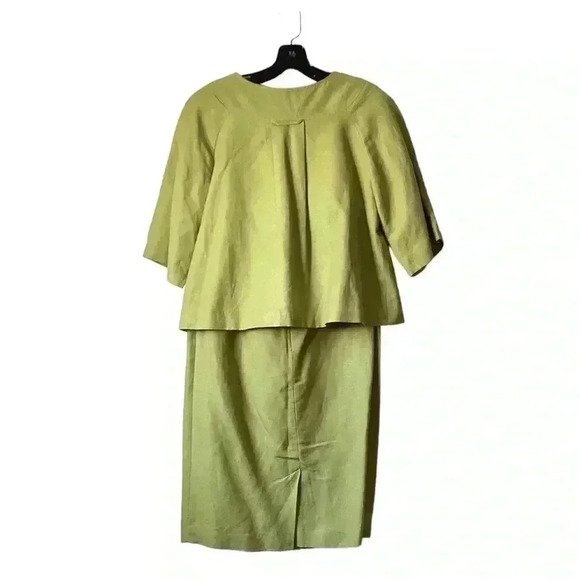 Signature by Larry Levine Olive Linen Cropped 3/4 Sleeve Jacket& Skirt Size 8 - Picture 4 of 9